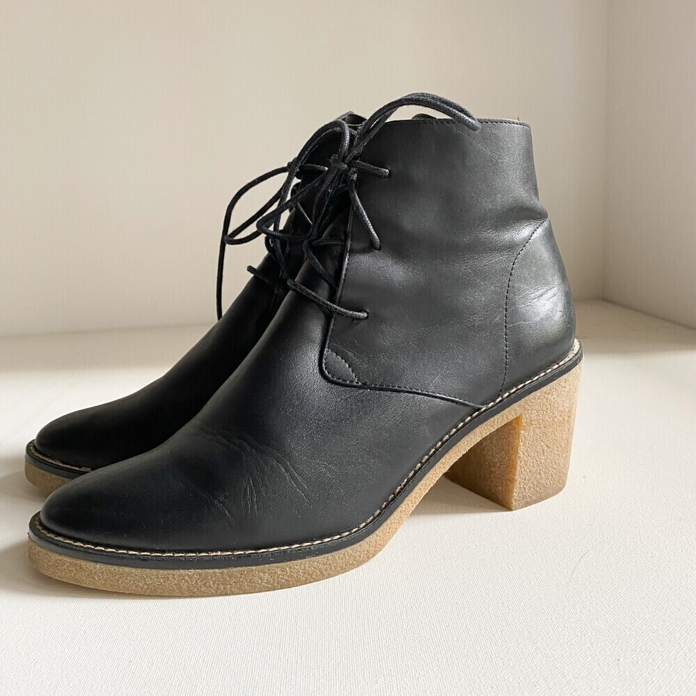 MIISTA Classic Black Leather AlmondToe Lace Up Ankle Boots 41 - Picture 1 of 7